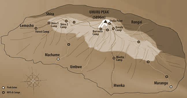 Lemosho route map